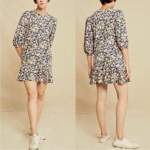 Amour Vert Floral Print Dress - Blue and Yellow